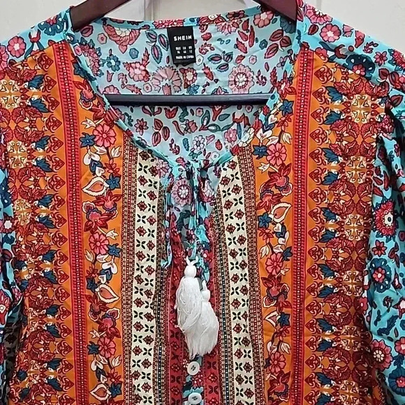 Shein Bohemian Whimsical Earthy Hippie Tassels Gypsy Blouse Size XL - Picture 3 of 7
